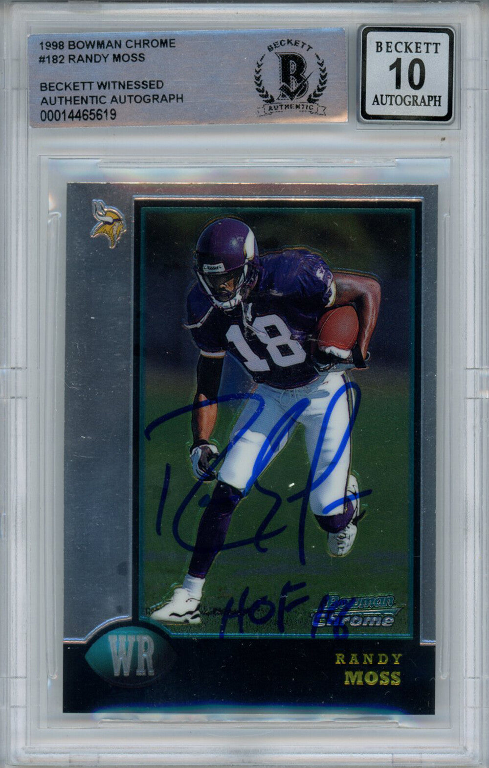 Randy Moss Autographed 1998 Bowman Chrome #35 Card HOF BAS 10 Slab 34967