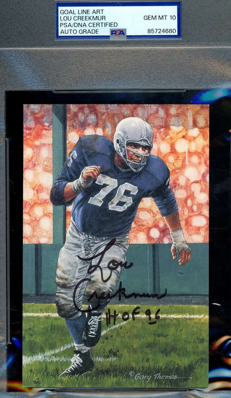 Lou Creekmur Gem Mint 10 PSA DNA Autograph Goal Line Art Card GLAC Signed HOF 96