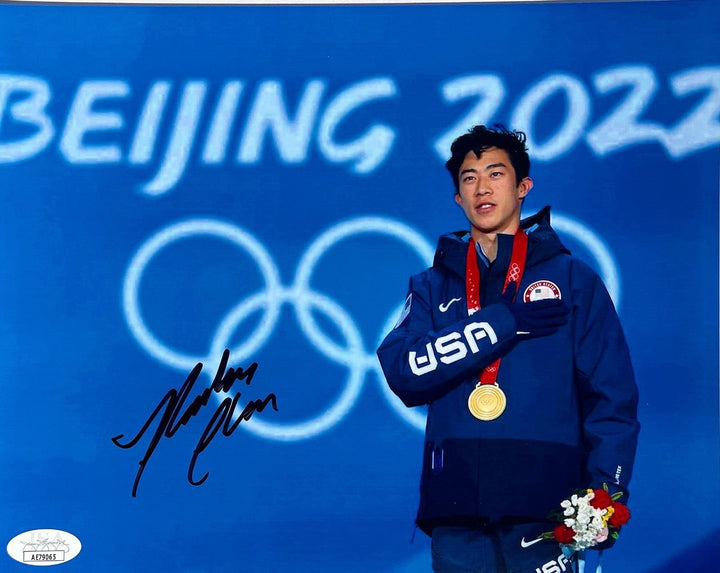 NATHAN CHEN SIGNED AUTOGRAPHED 2022 BEIJING OLYMPICS 8X10 PHOTO #4 GOLD JSA