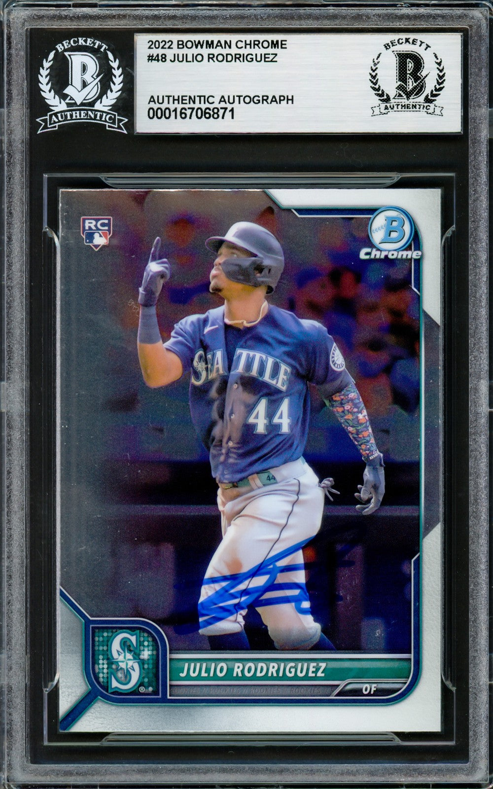 Julio Rodriguez Signed 2022 Bowman Chrome RC 48 Seattle Mariners Beckett