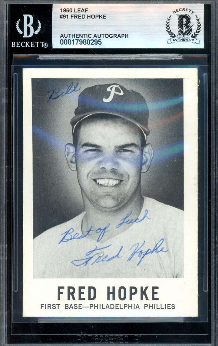 Fred Hopke Beckett BAS Vintage Signed 1960 Leaf Autograph