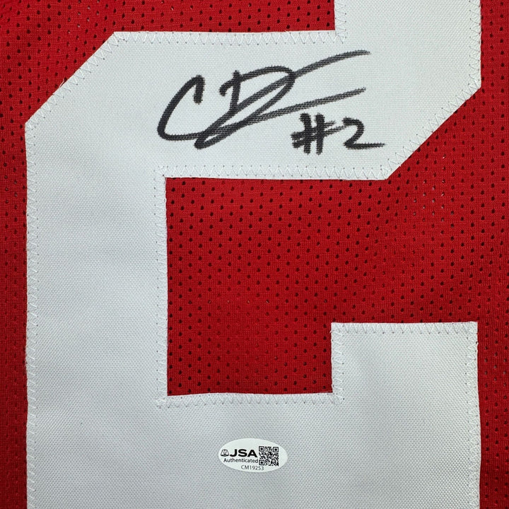 Autographed/Signed Caleb Downs Ohio State Red Football Jersey JSA COA