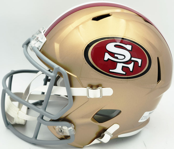 Fred Warner Signed 49ers Gold Full Size Speed Replica Helmet Beckett #AD77743