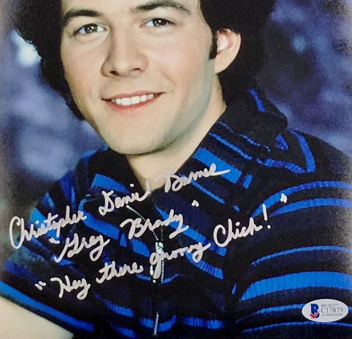 CHRISTOPHER BARNES signed Quote Inscription GREG BRADY Bunch 8x10 Photo BAS COA