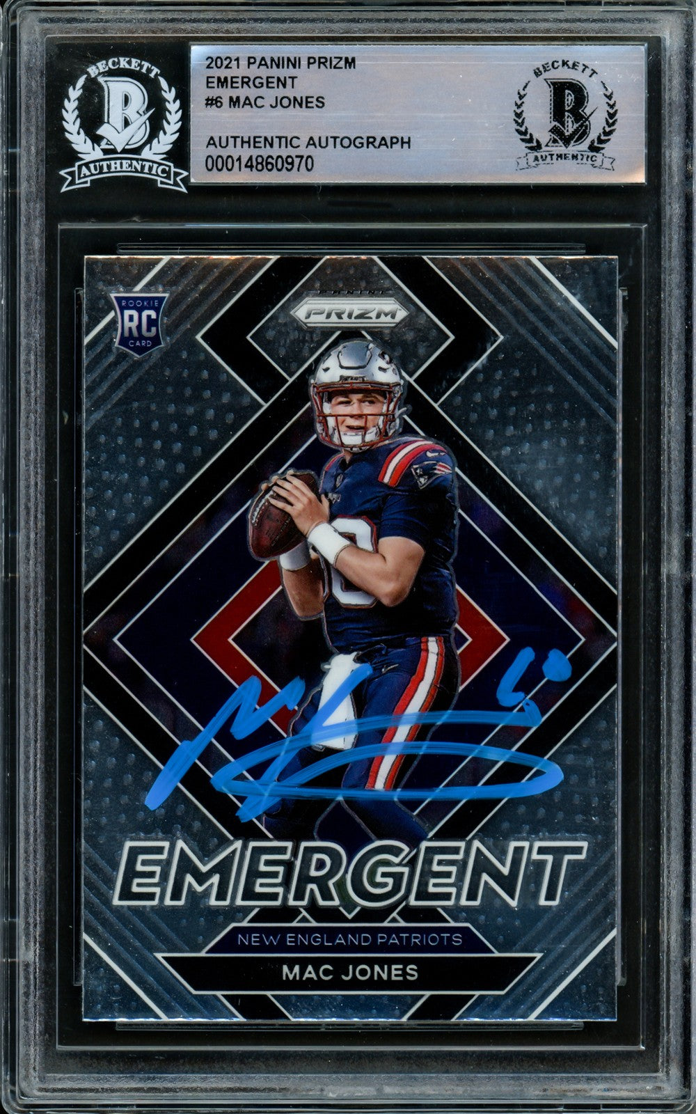 Mac Jones Signed 2021 Panini Prizm Emergent RC E-6 Patriots Beckett #14860970