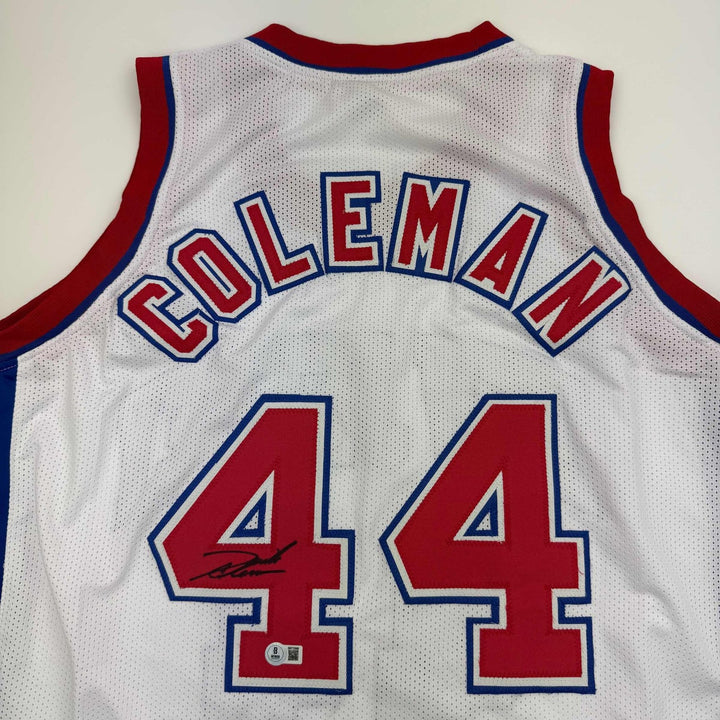 Autographed/Signed Derrick Coleman New Jersey NJ White Jersey BAS COA