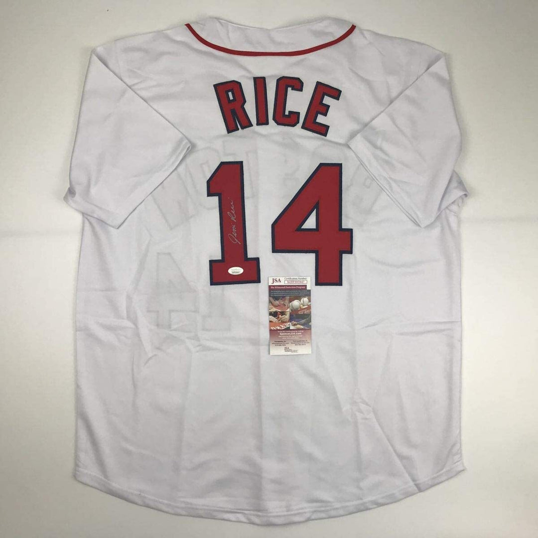 Autographed/Signed JIM RICE Boston White Baseball Jersey JSA COA Auto