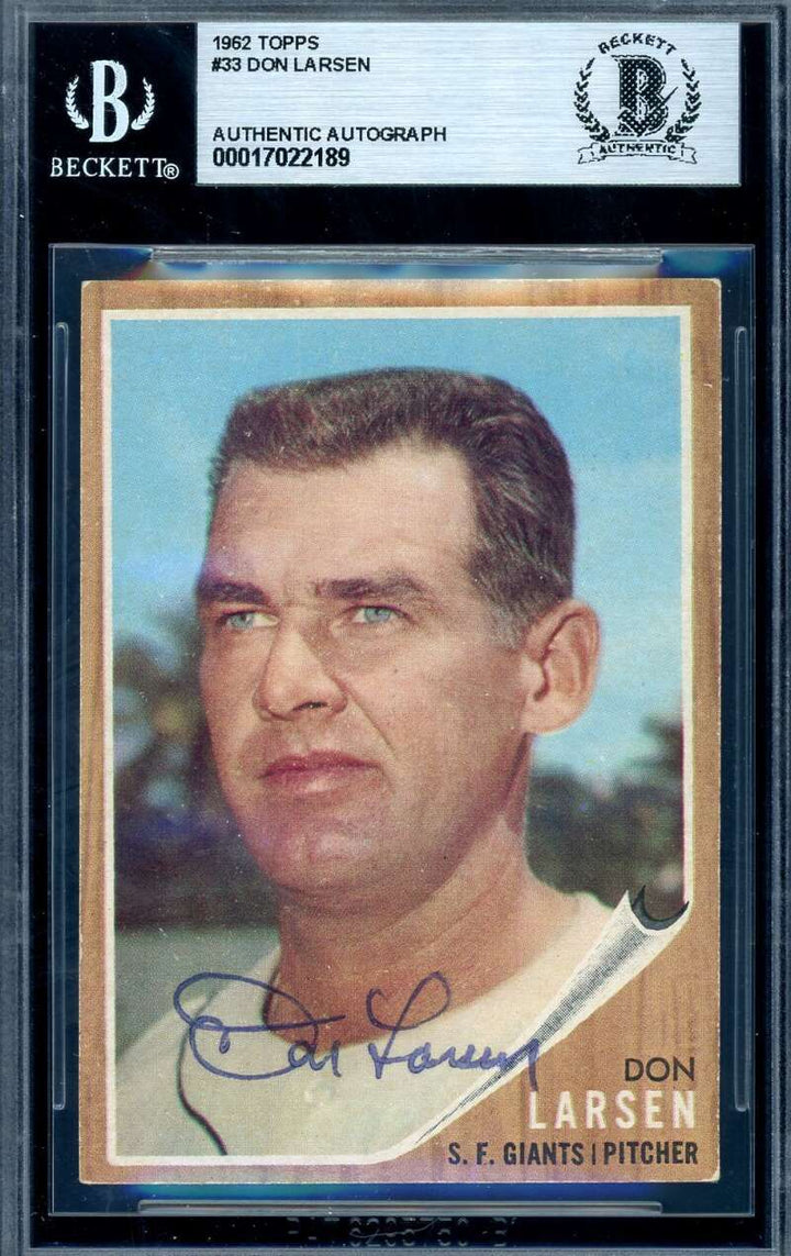 Don Larsen Beckett BAS Signed 1962 Topps Autograph