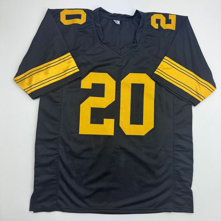 Autographed/Signed Kaleb Johnson Pittsburgh Black Color Rush Jersey BAS COA