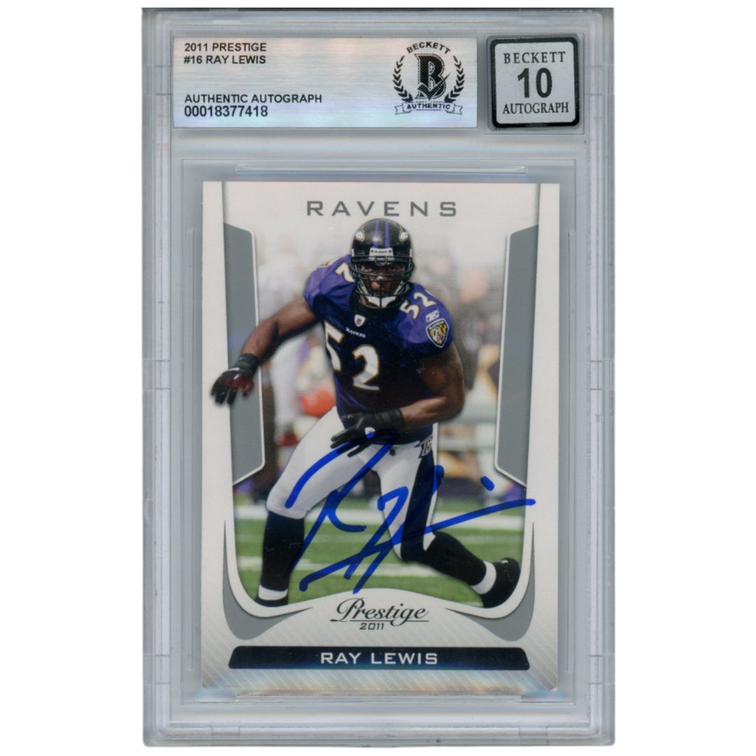 Ray Lewis Autographed/Signed 2011 Prestige #16 Trading Card Beckett 52910