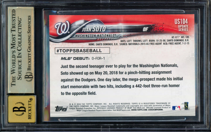 Juan Soto Signed 2018 Topps Update RC US104 Mets BGS 9.5 Auto GM 10 Beckett