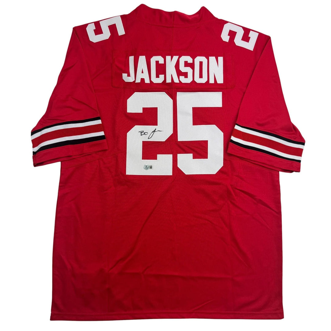 Autographed/Signed Lamar Bo Jackson Ohio State Red College Jersey BAS COA