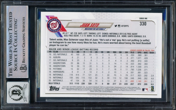 Juan Soto 2021 Topps #330 New York Mets Auto GM Signed Trading Card Beckett BAS