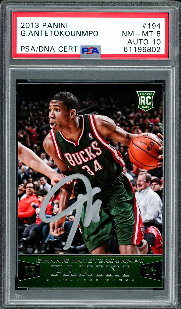 Giannis Antetokounmpo 2013 Panini RC #194 Milwaukee Signed Trading Card PSA/DNA