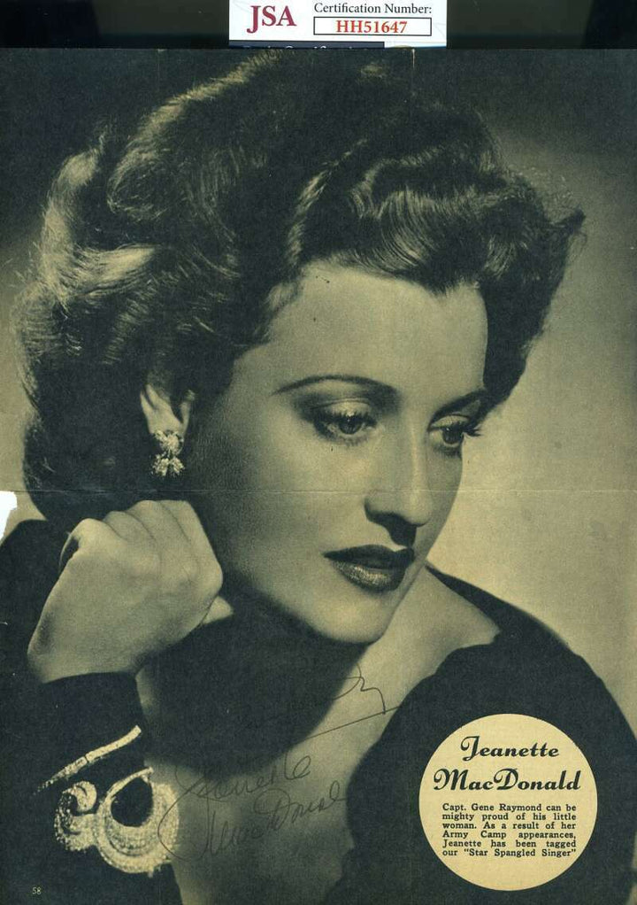 Jeanette MacDonald JSA Cert Signed 8x10 Photo Autograph