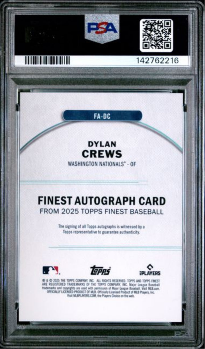 Graded 2025 Topps Finest Dylan Crews #DC Auto Green REF /75 Baseball Card PSA 10