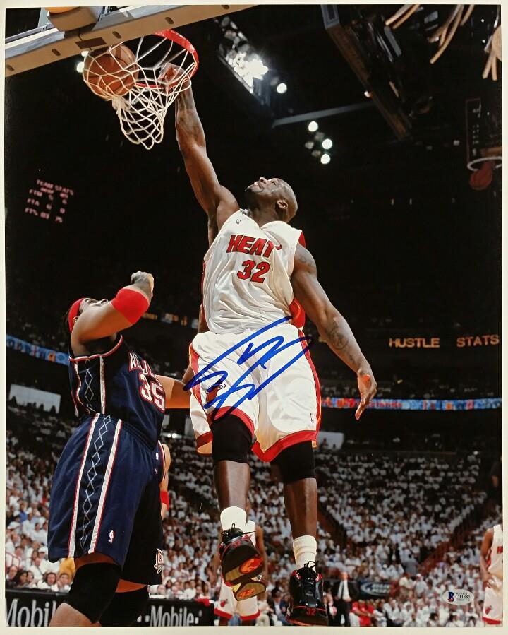 SHAQUILLE O'NEAL Signed 16x20 Photo MIAMI HEAT Shaq Auto HOF w/ Beckett BAS COA