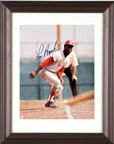 Lou Brock signed St. Louis Cardinals MLB 8x10 Photo minor dings Framed-COA (HOF)