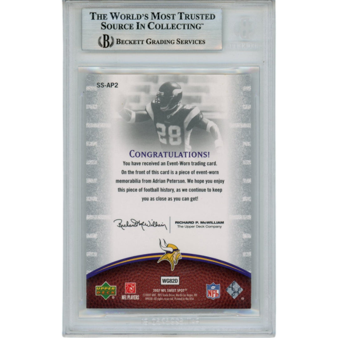 Adrian Peterson Autographed 07 UD Sweet Spot #SS-AP2 Trading Card Beckett 49811