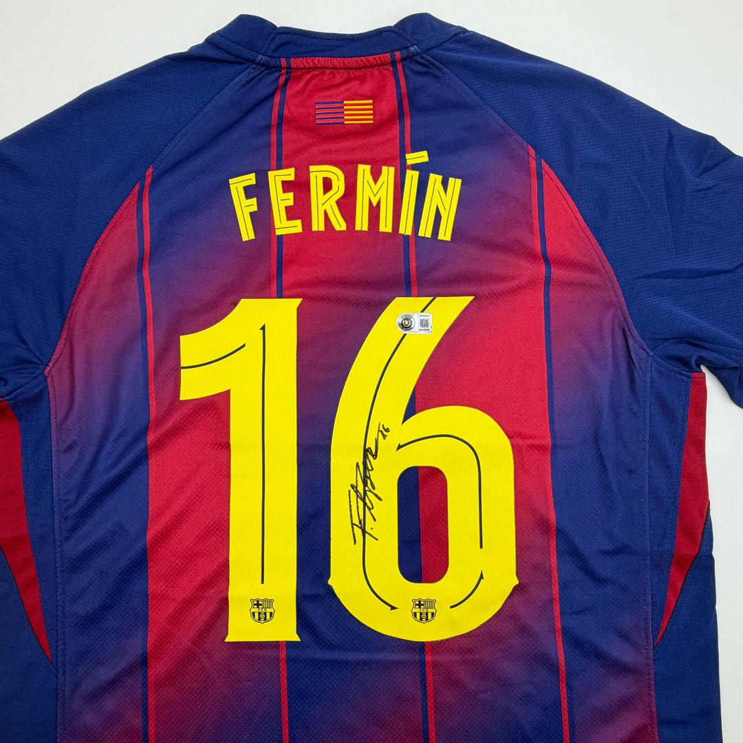 Autographed/Signed Fermin Lopez Barcelona Red/Blue Jersey Beckett BAS COA