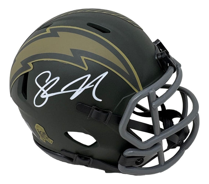 Shawn Merriman Signed Chargers Salute To Service Mini Speed Helmet BAS