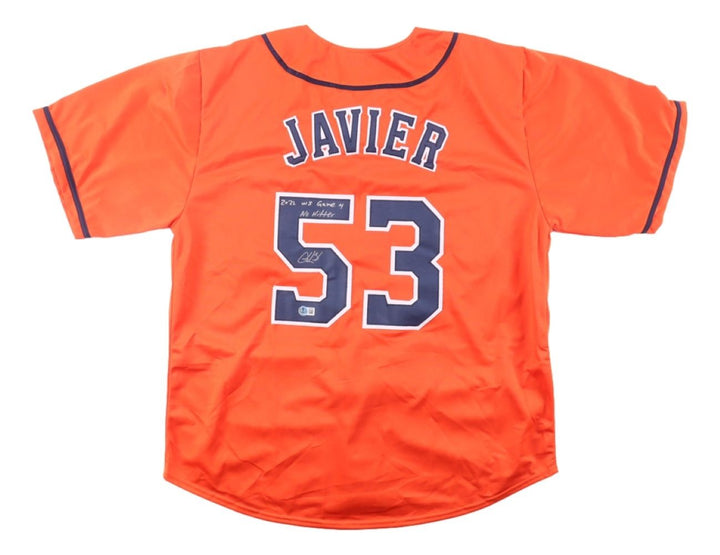 Christian Javier Houston Signed Orange Baseball Jersey Game 4 No Hitter BAS