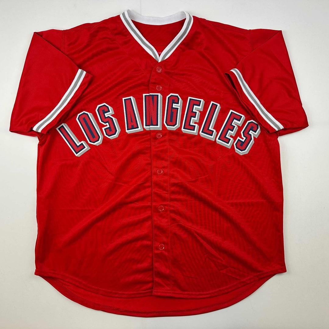 Facsimile Autographed Mike Trout Los Angeles Anaheim Red Reprint Auto Jersey XL