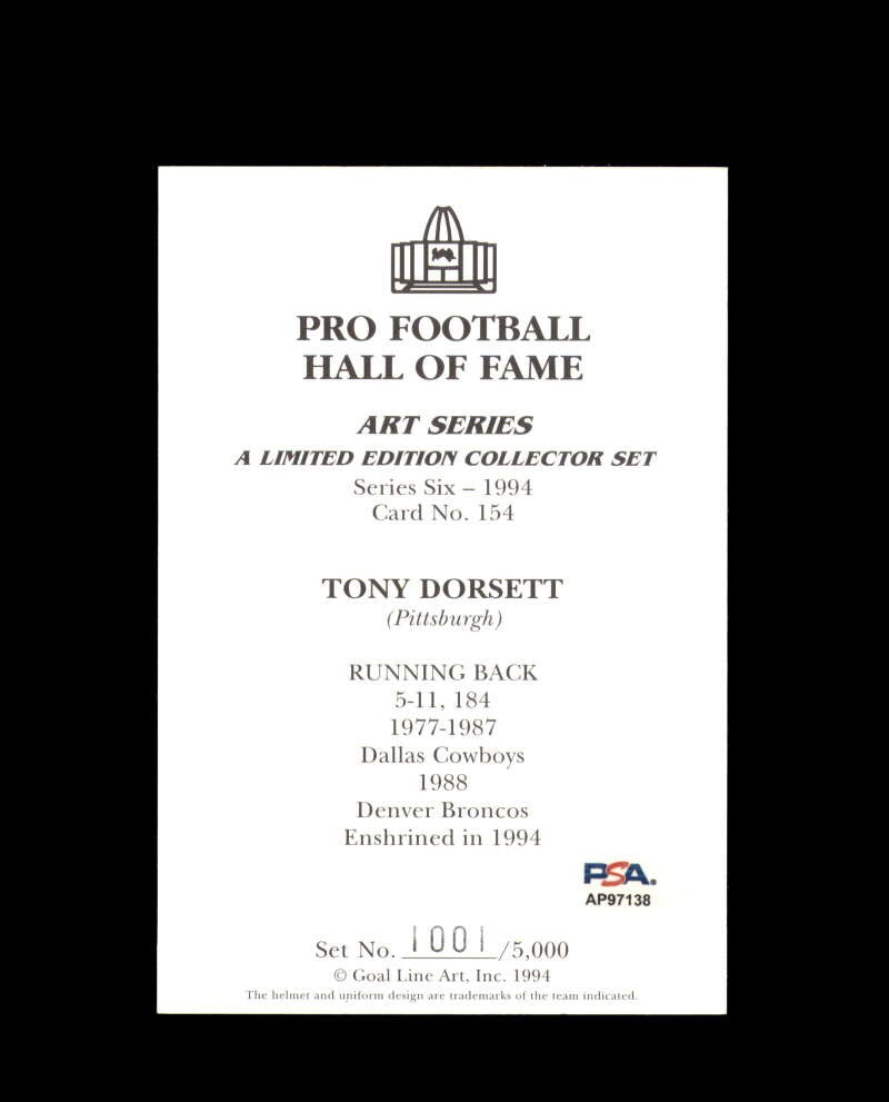 Tony Dorsett PSA DNA Signed Goal Line Art Card GLAC Autograph