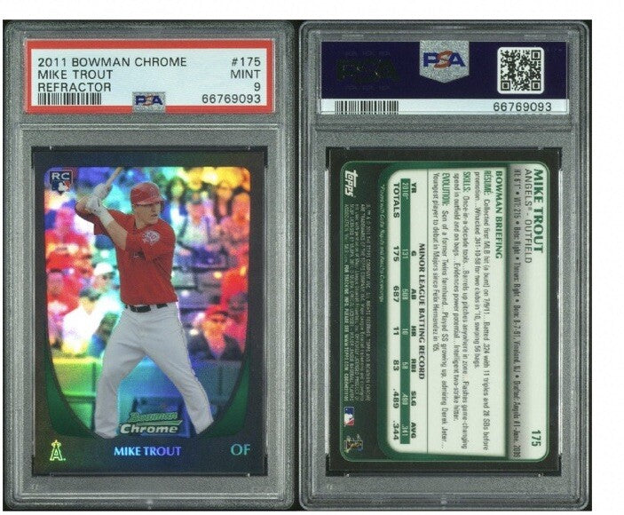 2011 Bowman Chrome Refractor #175 Mike Trout RC Psa 9 Mint Rookie Beauty