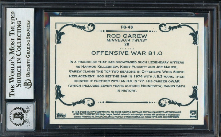 Rod Carew Auto 2018 Topps Allen Ginter Fantasy Goldmine Card FG46 Sig 10 Beckett