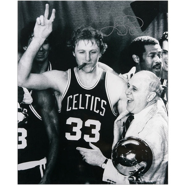 Larry Bird Signed & Framed Celtics 16x20 "Bird COA" w/ Auerbach Cigar Autograph