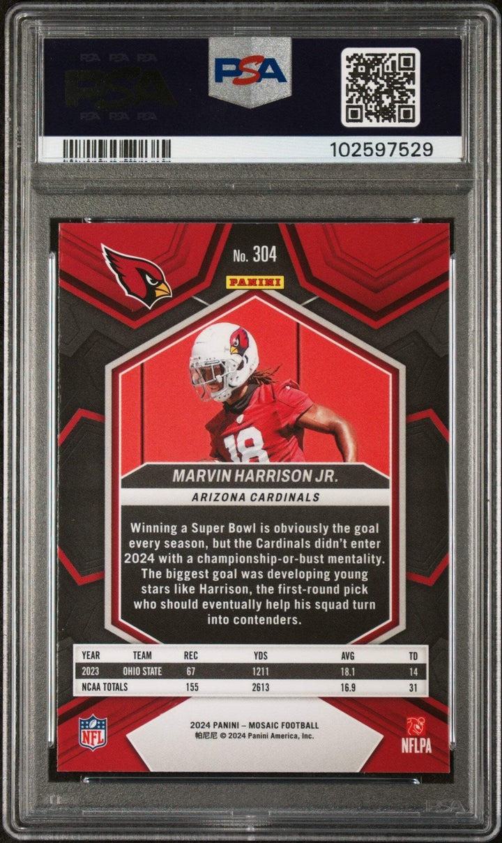 Graded 2024 Panini Mosaic Marvin Harrison Jr #304 Rookie RC Card PSA 10 Gem Mint
