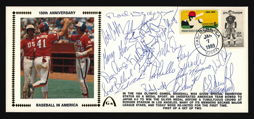 1984 USA Olympic Baseball Team Auto First Day Cover 21 Sigs Mark McGwire, Larkin