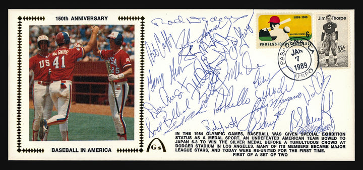 1984 USA Olympic Baseball Team Auto First Day Cover 21 Sigs Mark McGwire, Larkin