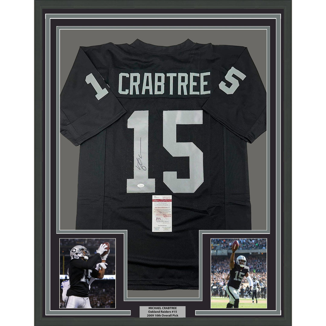 Framed Signed Michael Crabtree 35x39 Oakland Black Jersey JSA COA