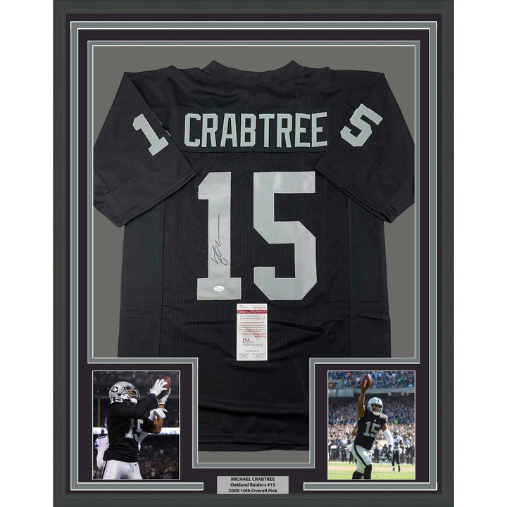 Framed Signed Michael Crabtree 35x39 Oakland Black Jersey JSA COA