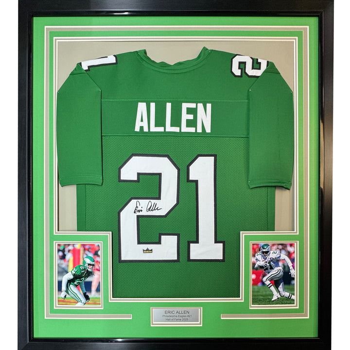 Framed Facsimile Autographed Eric Allen 35x39 Green Reprint Laser Auto Jersey