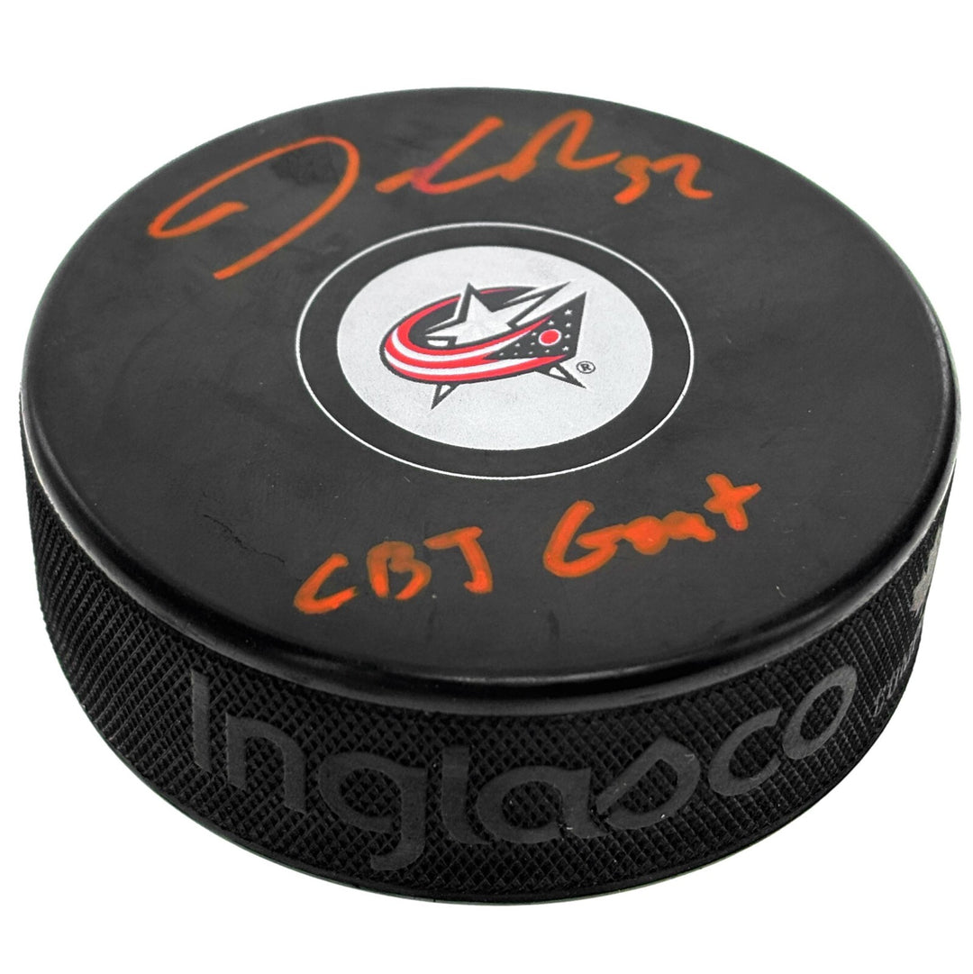 Jonathan Quick Signed Blue Jackets Puck Inscribed CBJ GOAT COA PSA Kings Rangers