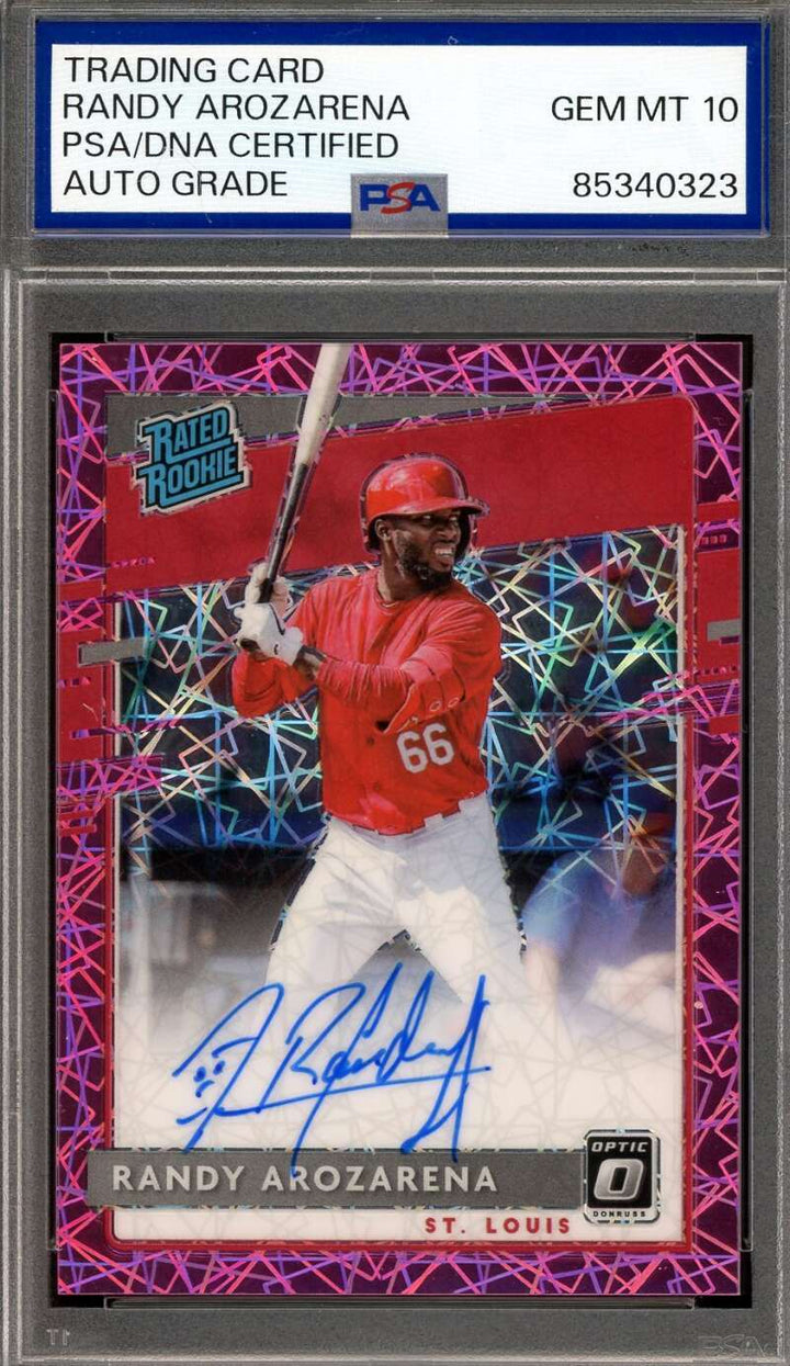 Randy Arozarena Gem Mint 10 PSA DNA 2020 Donruss Optic Rated Rookie Prizm Auto
