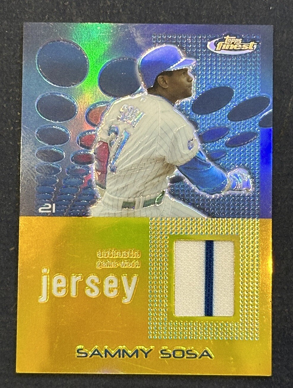 2004 Sammy Sosa Topps Finest Gold Refractor Game Worn 2-Color Jersey /50 Cubs MT