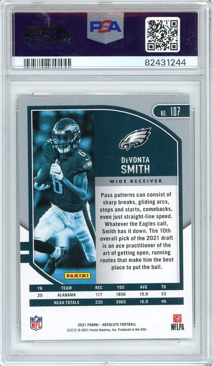 Graded 2021 Panini Absolute DeVonta Smith #107 Rookie RC Football Card PSA 10