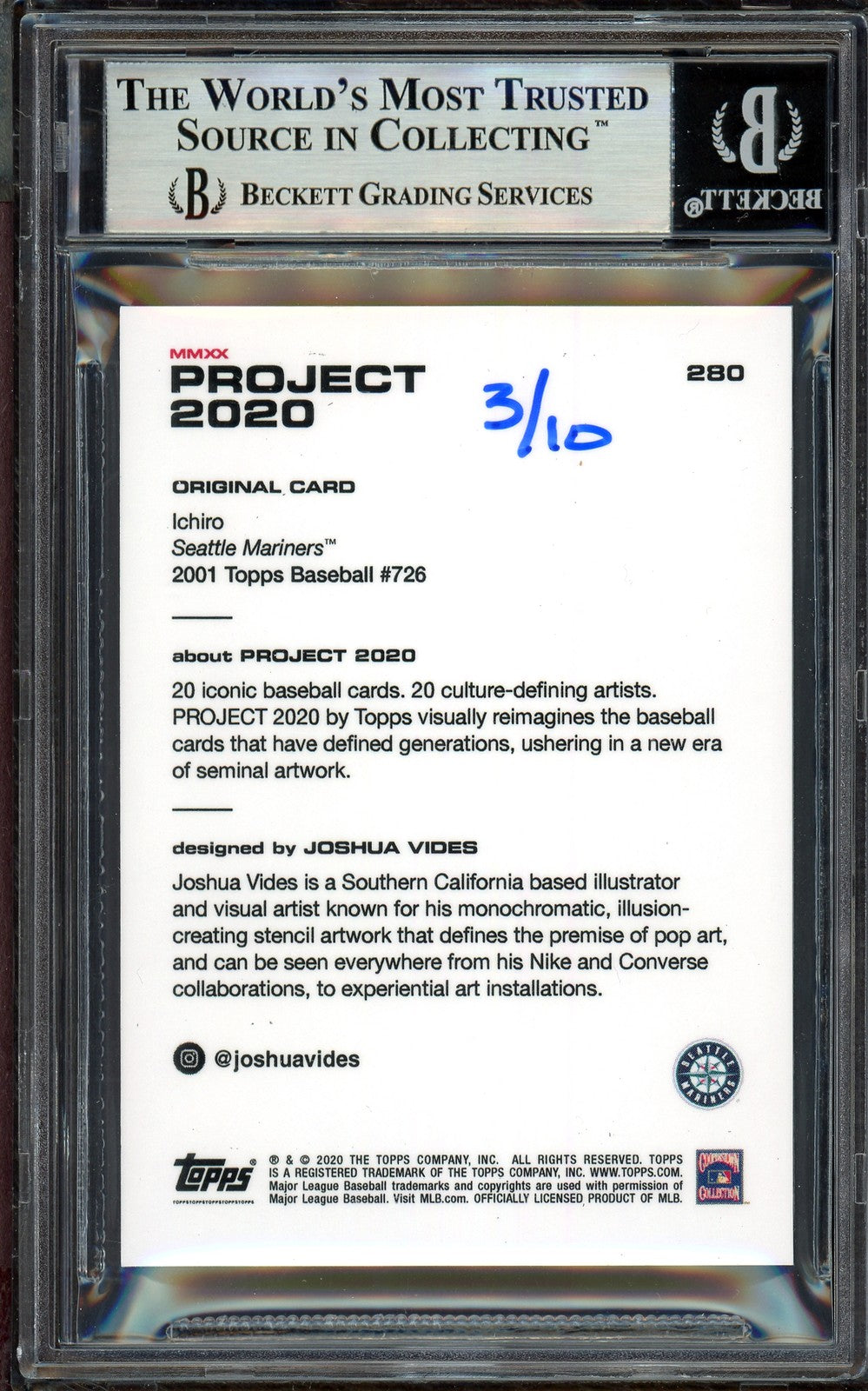 Ichiro Suzuki Auto Topps Project 2020 Joshua Vides Card 280 Mariners /10 BAS