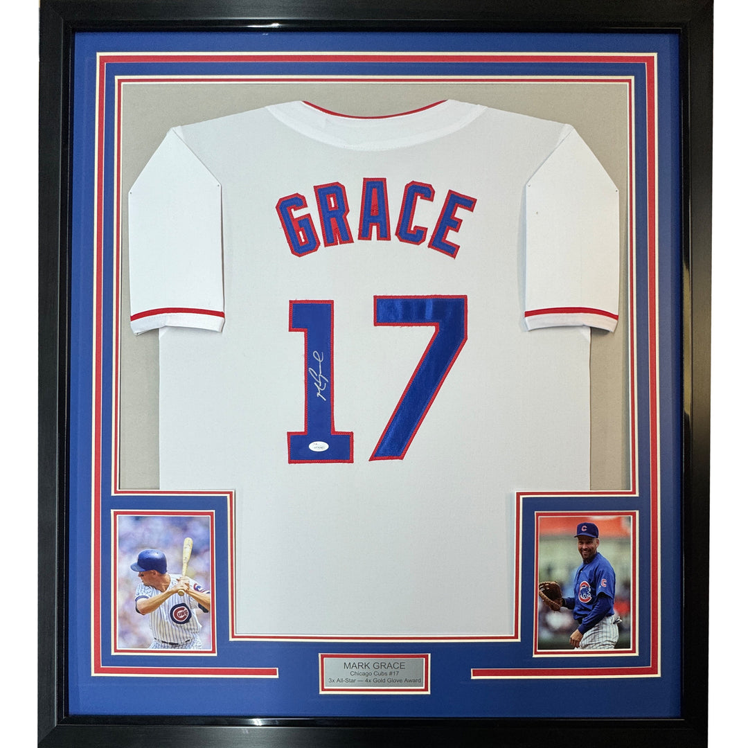 FRAMED Autographed/Signed MARK GRACE 33x42 Chicago White Baseball Jersey JSA COA