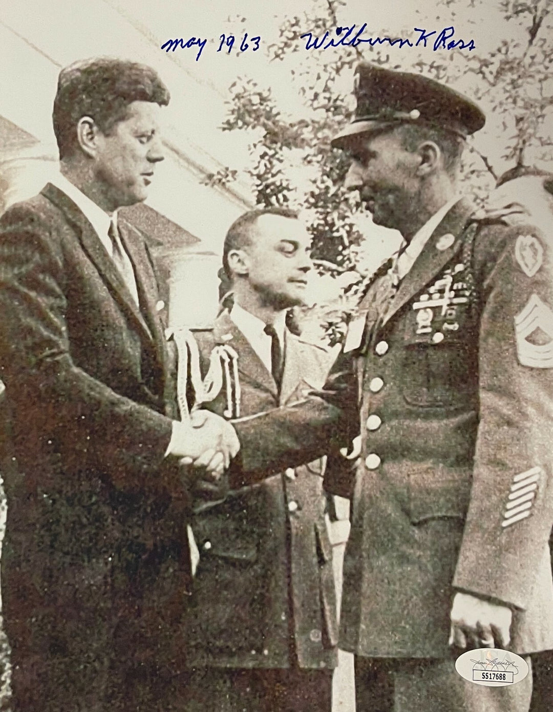 Wilburn Ross signed WWII B&W 8x10 Photo Medal of Honor w/ JFK- JSA