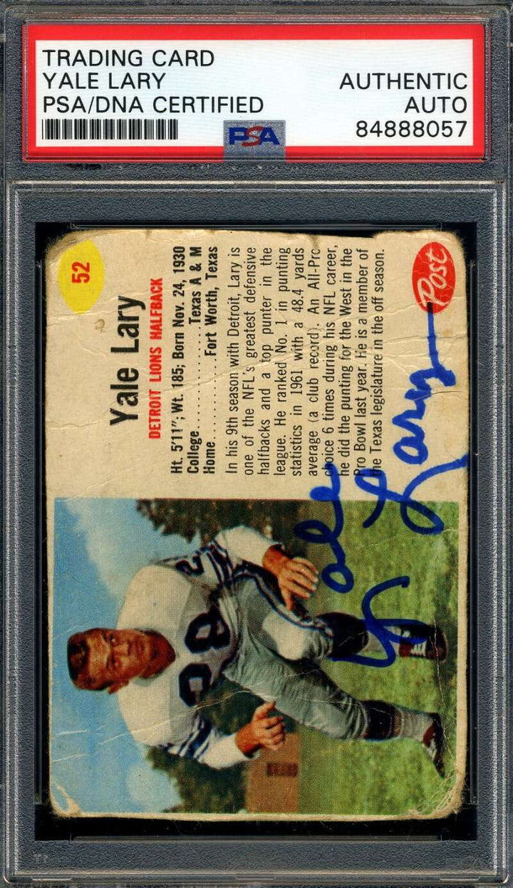 Yale Lary PSA DNA Signed 1962 Post Autograph