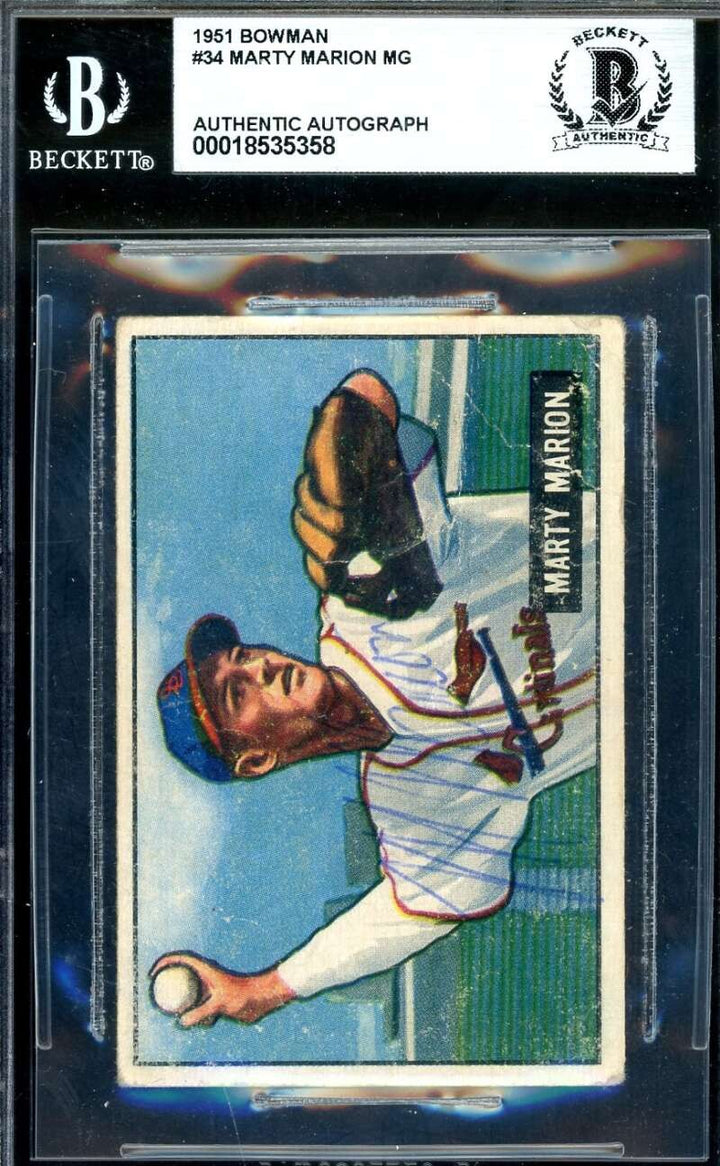 Marty Marion Beckett BAS Signed 1951 Bowman Autograph