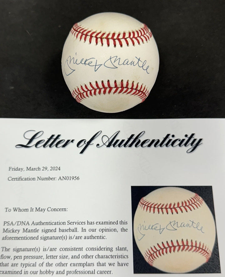 Mickey Mantle Signed Official AL Baseball NY Yankees Bold Auto PSA LOA HOF mvp