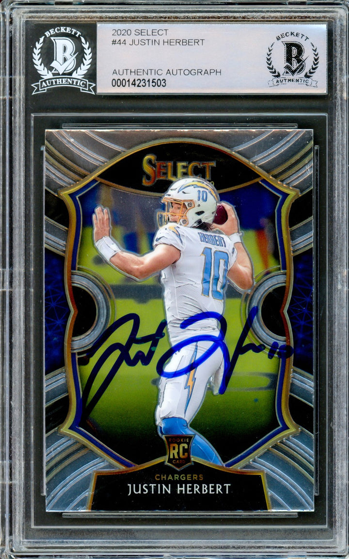 Justin Herbert Signed 2020 Panini Select Concourse Level RC 44 Chargers Beckett