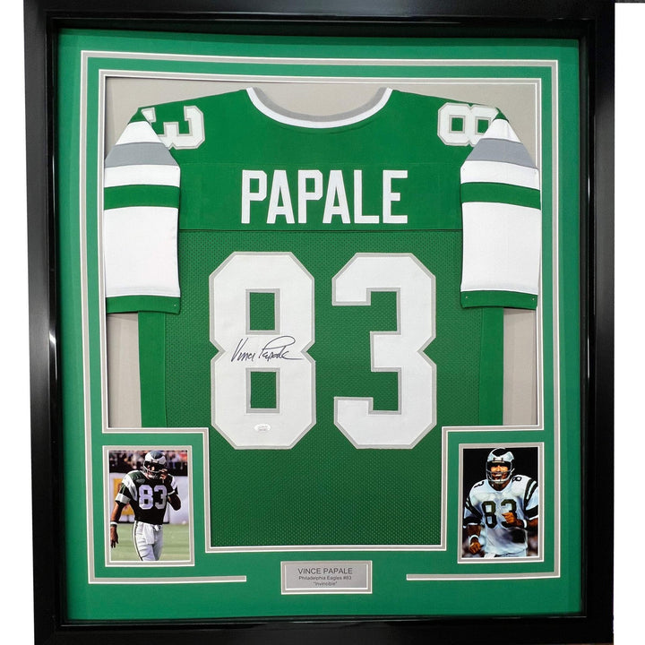 FRAMED Autographed/Signed VINCE PAPALE 33x42 Philadelphia Green Jersey JSA COA