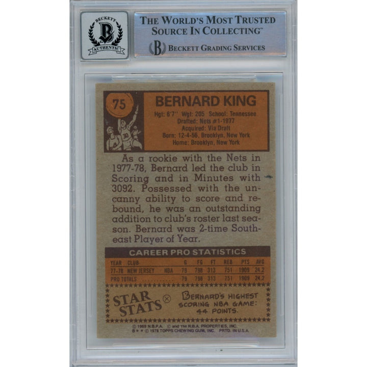 Bernard King Autographed 1978-1979 Topps 75 Trading Card 10 Grade Beckett 47019